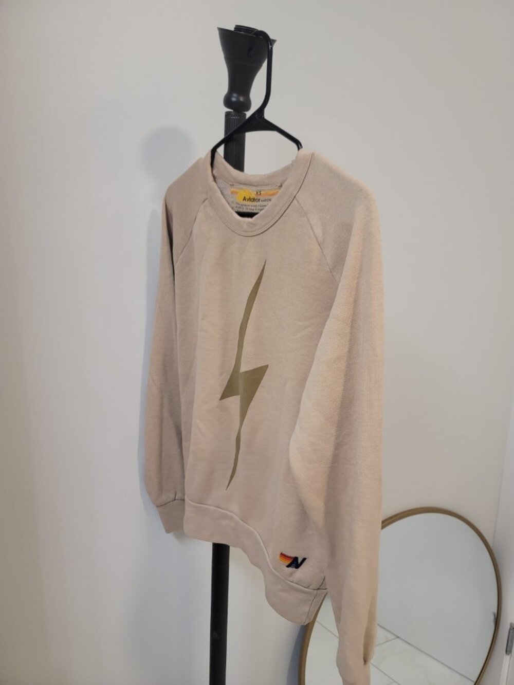 Aviator Nation Lightning Bolt Cream Crewneck Sweatshirt Sz XS Raglan Pullover - Picture 2 of 7